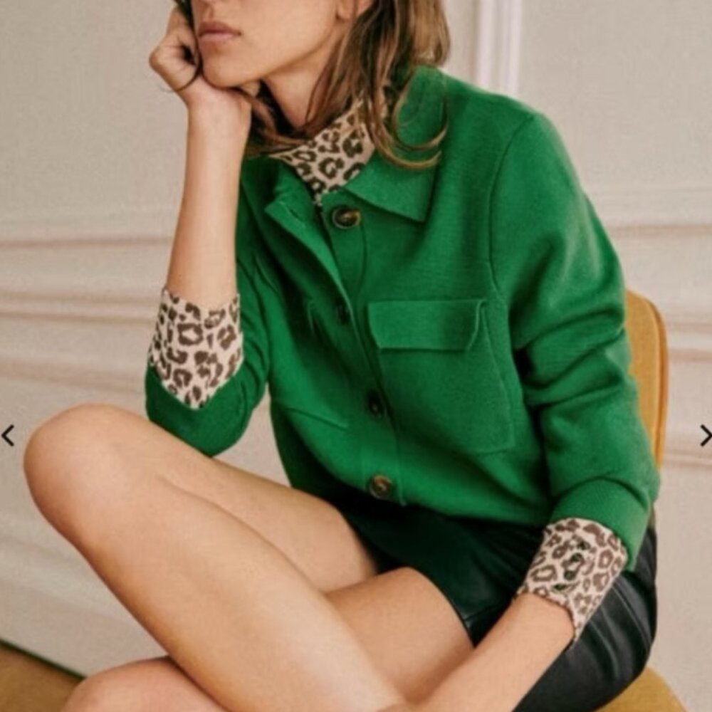 NEW Sezane Betty Cardigan - Green Knit Wool French Causal Soft - Picture 2 of 9